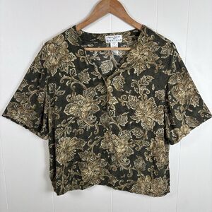 VTG Rena Rowan‎ for Saville Tropical Button Down Khaki Rayon Shirt Women's 12